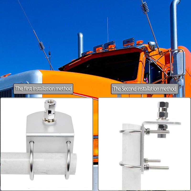 HYS Universal CB Antenna Mount W/ SO239 Stud, Antenna Mast Pole Mount Kits Heavy Duty 2pcs U-Bolt Clamp Bracket, L-Bracket with 10mm(APPR. 0.39inchs) Hole - Image 5